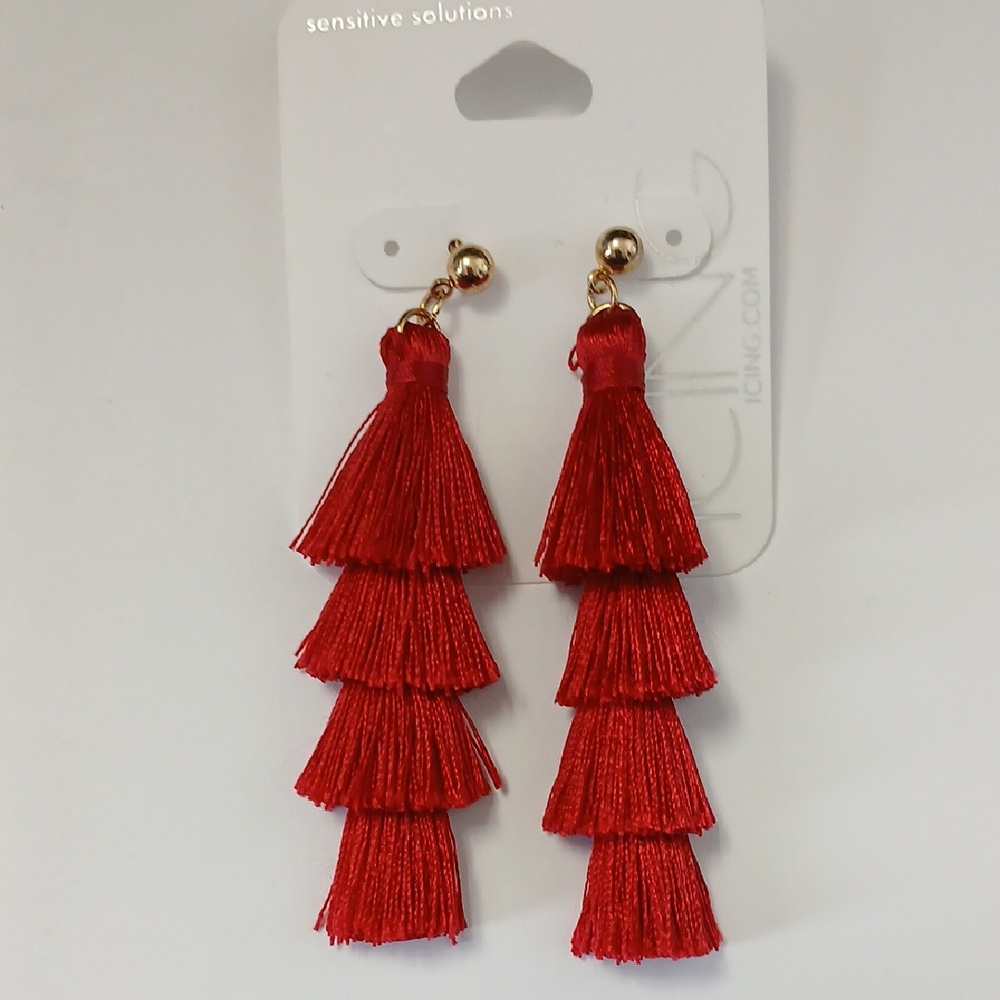 Icing Red Tassel Earrings
